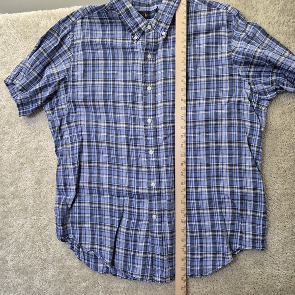 Polo Ralph Lauren Linen Shirt Men XL Button Down Blue Plaid Coastal Beach Camp - Picture 7 of 8